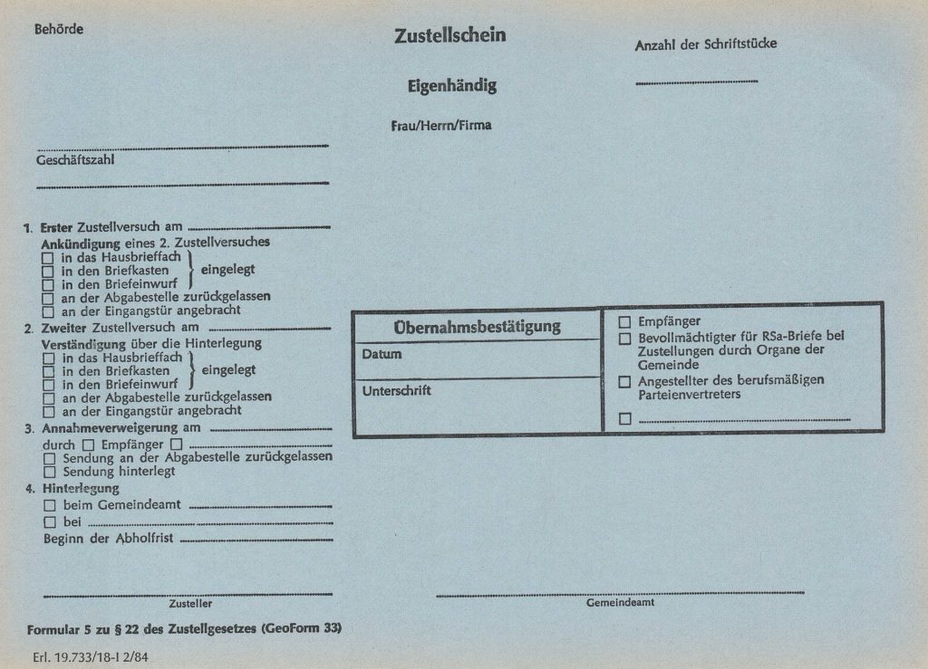 Zustellschein-definition